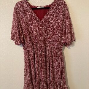 Red Flutter Sleeve V-Neck Midi Sundress